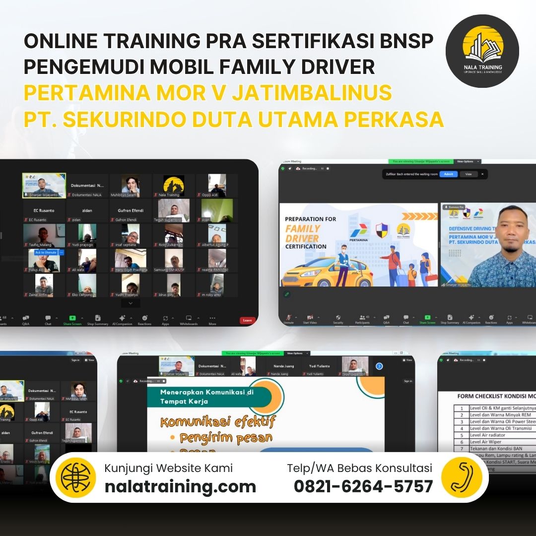 Online Training pra SERTIFIKASI BNSP PENGEMUDI MOBIL FAMILY DRIVER Pertamina MOR V JaTIMBALINUS PT. Sekurindo Duta Utama Perkasa