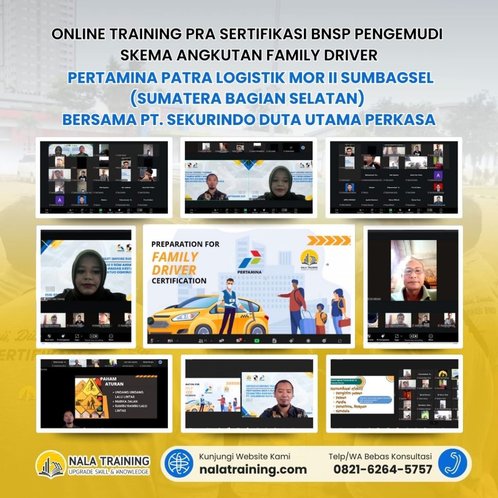 ONLINE TRAINING PRA Sertifikasi BNSP Pengemudi SKEMA Angkutan Family Driver Pertamina Patra Logistik MOR II Sumbagsel (Sumatera Bagian Selatan) bersama PT. Sekurindo Duta Utama Perkasa