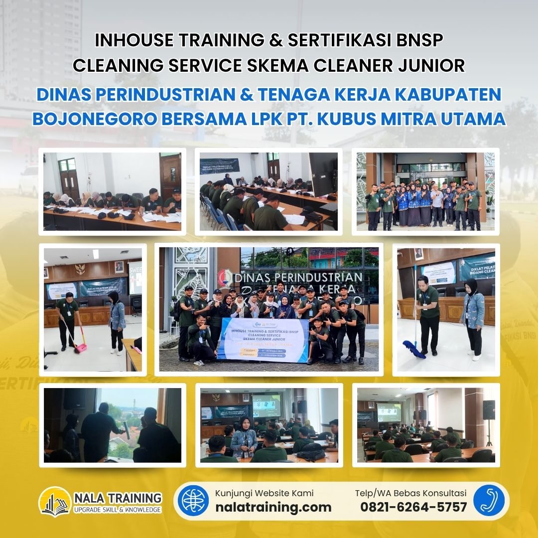 Inhouse Training & Sertifikasi BNSP Cleaning Service Skema Cleaner Junior Dinas Perindustrian & Tenaga Kerja Kabupaten Bojonegoro bersama LPK PT. KUBUS MITRA UTAMA