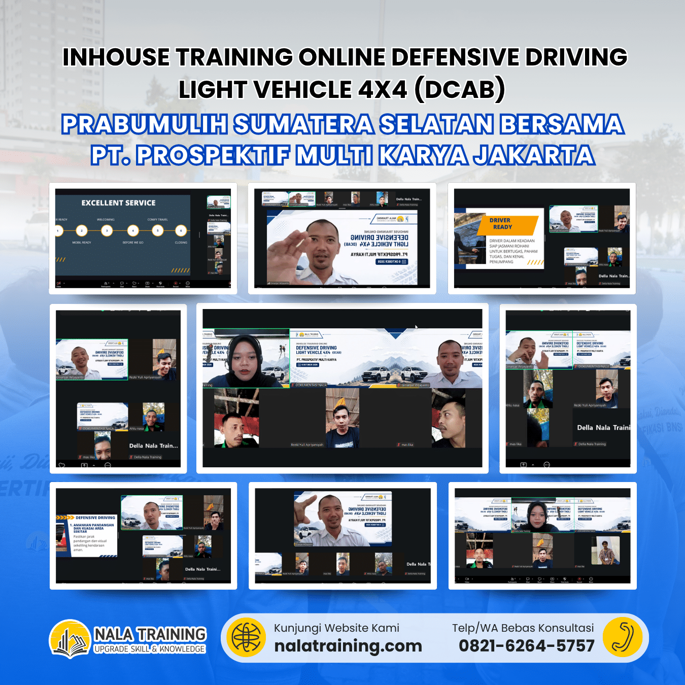 Inhouse Training Online Defensive Driving Light Vehicle 4X4 (DCAB) Prabumulih Sumatera Selatan bersama PT. Prospektif Multi Karya Jakarta